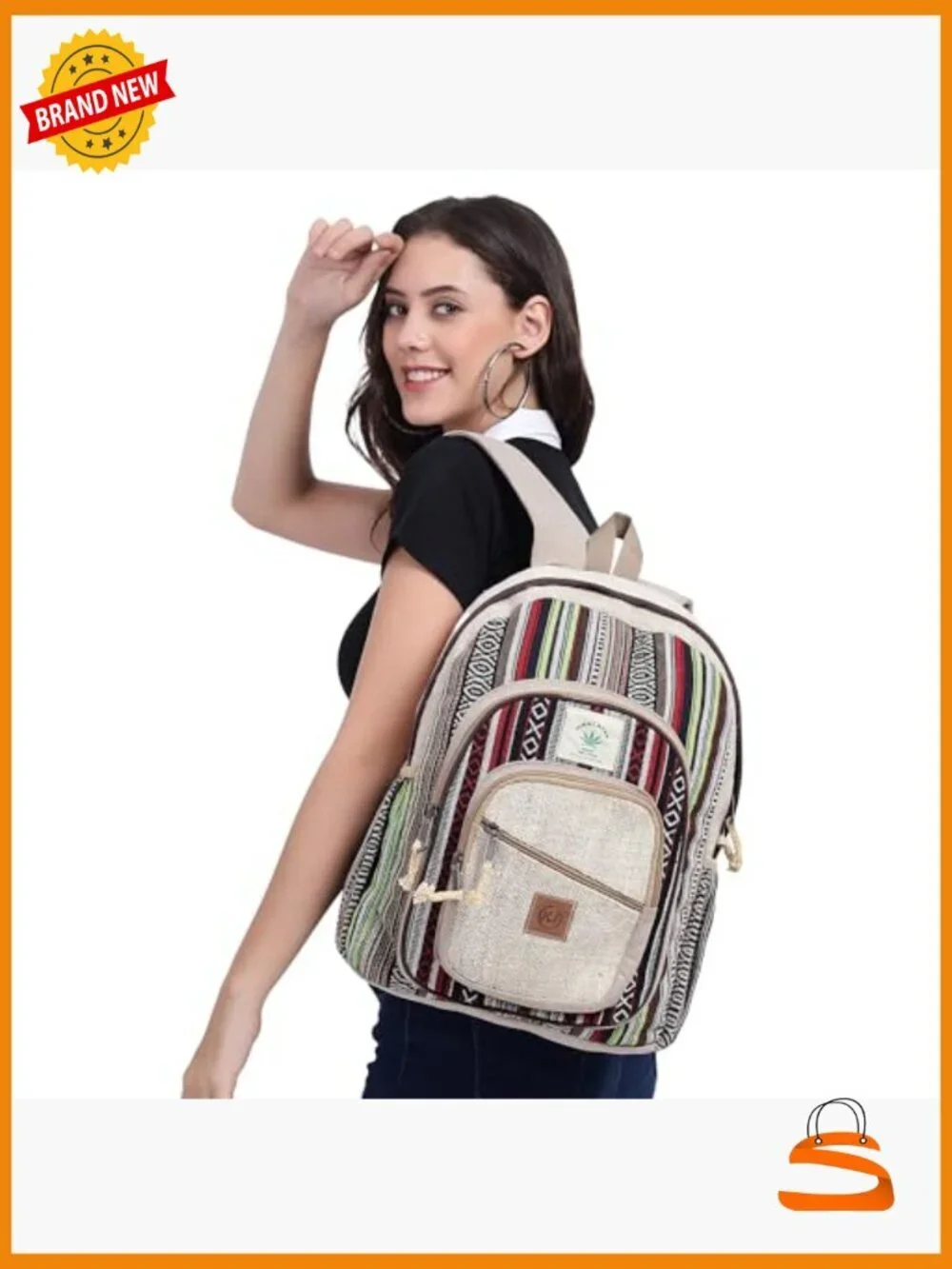 Large Multi Pocket Hemp Nepal Backpack Boho Daypack